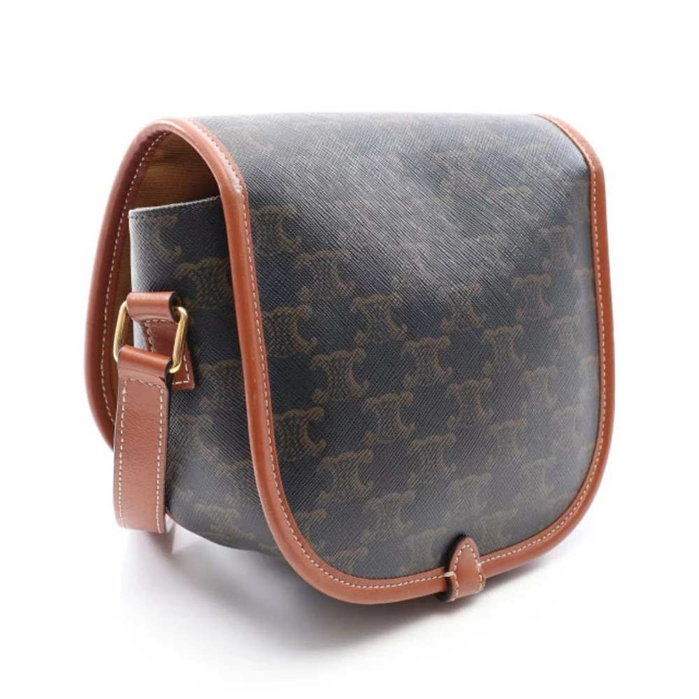 Celine Triomphe Leather Black Canvas Bag Brown Shoulder Folco Black Brown